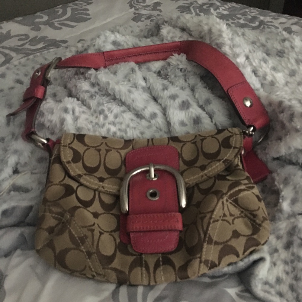 Brown & pink Coach bag in great shape!